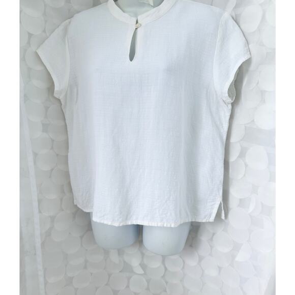 Eileen Fisher Large 100% Linen cream short sleeve top blouse Mandarin collar - Picture 4 of 10